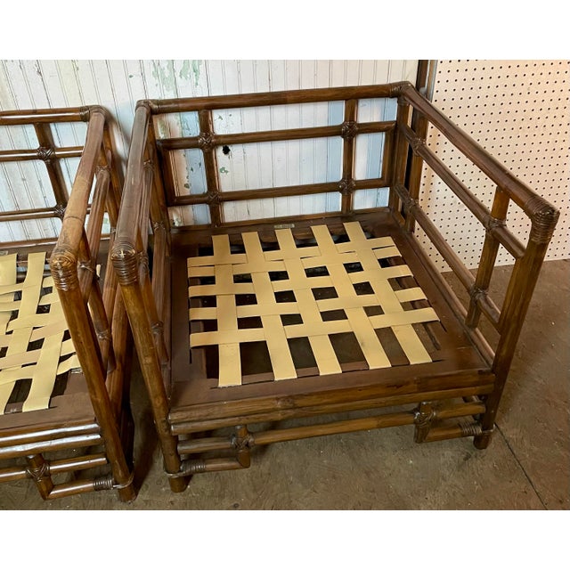 Wood Mid 20th Century Ficks Reed Rattan Bamboo Asian Style Arm Chairs a Pair For Sale - Image 7 of 10