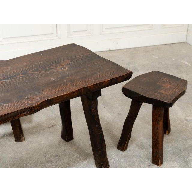 Brutalist Brutalist Coffee Table and Stools in Blackened Pine, 1960, Set of 6 For Sale - Image 3 of 13