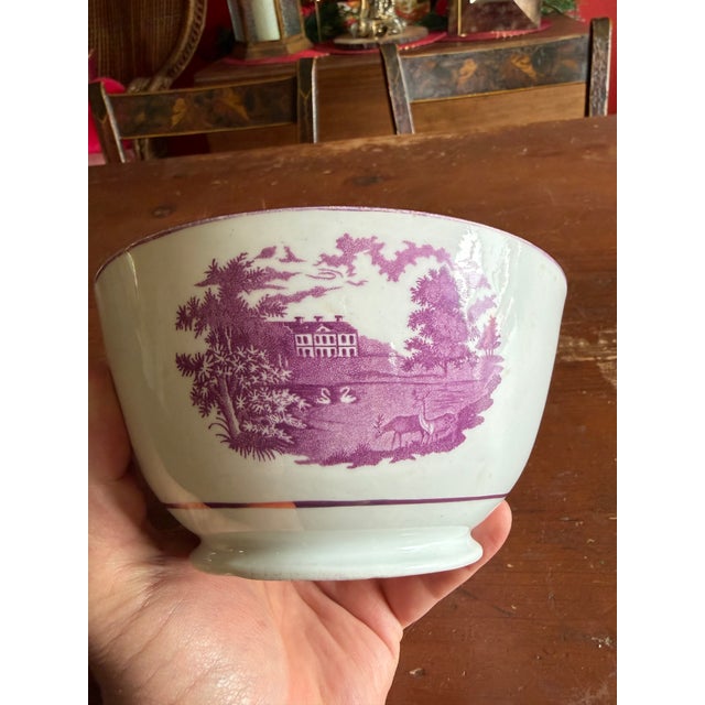 American Rare Antique Pink Lustre and Bat Printed Pearlware Waste Bowl, Attributed to Thomas Wolfe, Circa 1805 For Sale - Image 3 of 14