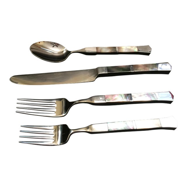 Oscar De La Renta for Lunt Silver "Deco Abalone" Utensils - Set of 4 For Sale