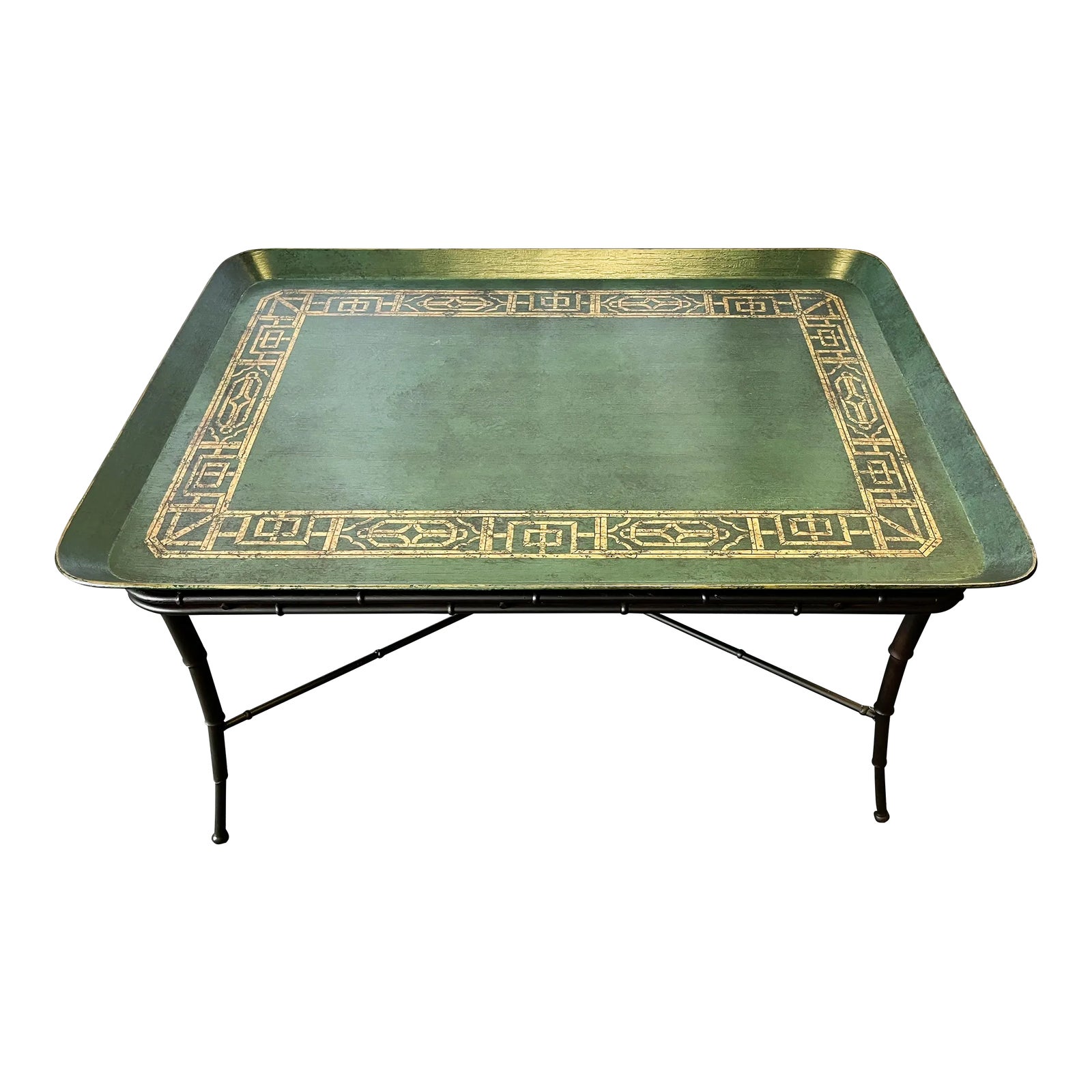 Mid Century Tray Table With Bamboo Form Metal Base and Removable ...