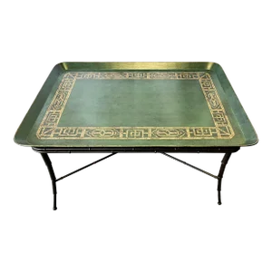 Mid Century Tray Table With Bamboo Form Metal Base and Removable Painted Wood Top