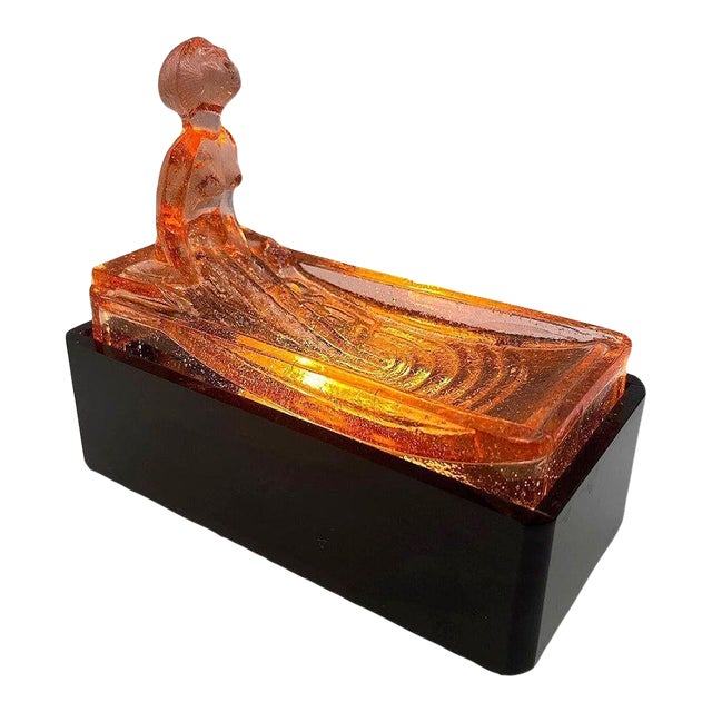 1970s Art Deco H. Hoffman Style Peach Art Glass Table Lamp by Sarsaparilla For Sale