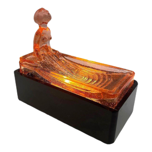 1970s Art Deco H. Hoffman Style Peach Art Glass Table Lamp by Sarsaparilla