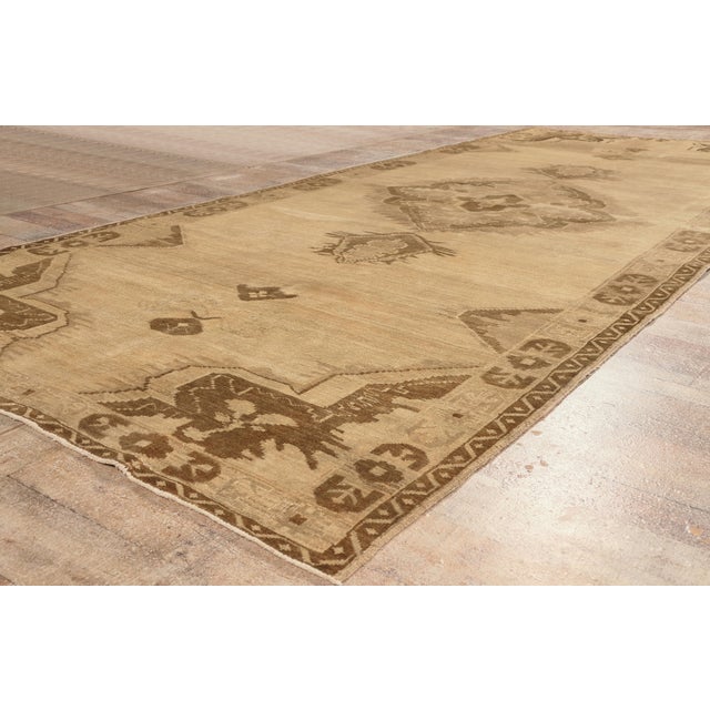 Tan Vintage Turkish Oushak Rug, 05'01 X 12'09 For Sale - Image 8 of 10