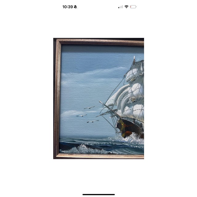 Vintage Maritime Oil Painting of Clipper Ship at Full Sail — Signed K. Maskell (K. Max) Nautical For Sale In Des Moines, IA - Image 6 of 9