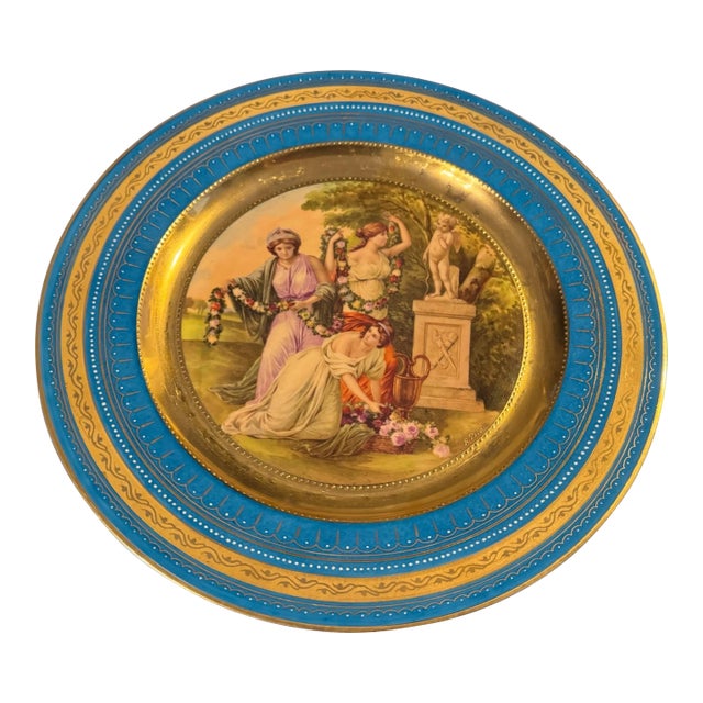Antique Victorian Royal Vienna Porcelain Gilt Decorated Scenic 10.75" Plate Amor For Sale
