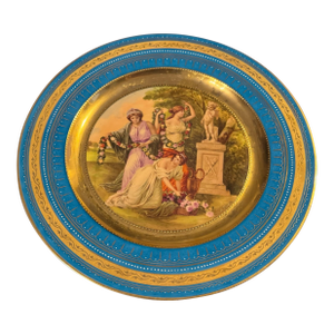 Antique Victorian Royal Vienna Porcelain Gilt Decorated Scenic 10.75" Plate Amor