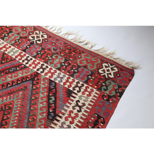 Antique Fethiye Tribal Kilim – Geometric Diamond Motifs, Anatolian Wool Weave -5' 3'' X 10' 4'' For Sale - Image 12 of 16