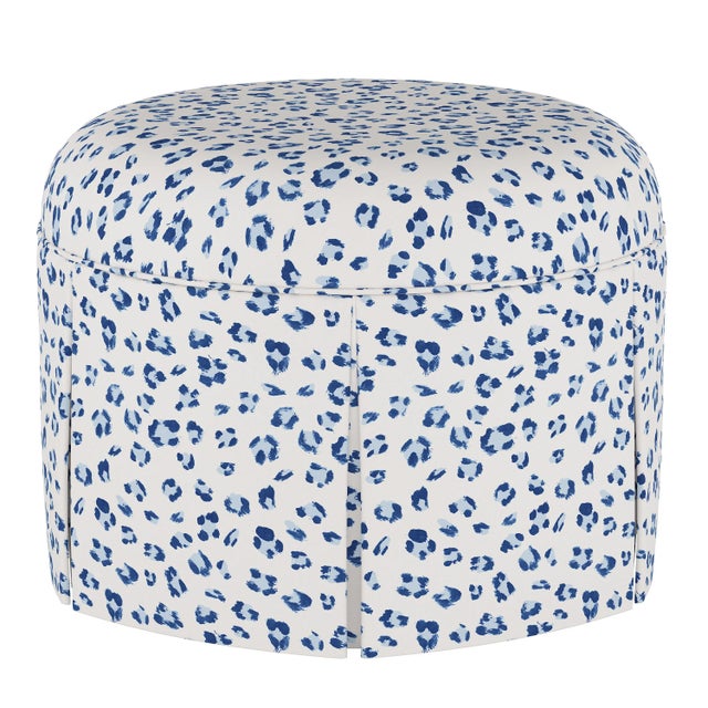 Alix Ottoman in Blue Brushed Cheetah | Chairish