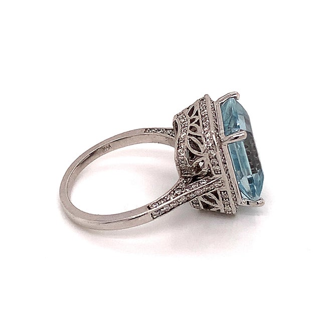 Diamond Aquamarine Ring 14k Gold 6.25 TCW Certified For Sale - Image 4 of 13