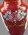 Red Vintage Bohemian Art Glass Cranberry Red Hand Painted Enamel Romantic Roses Vase For Sale - Image 8 of 10