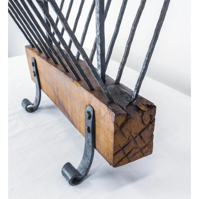French Magazine Rack in Wrought Iron and Oak, 1960s For Sale - Image 6 of 7