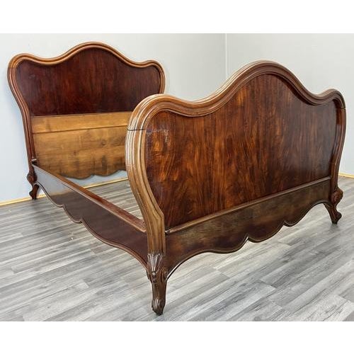Antique French Style Mahogany Double Bed Frame with Carved Headboard For Sale - Image 17 of 17