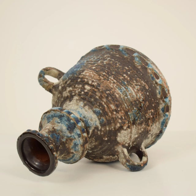 1970s German Blue, Brown, Green & White Ceramic Amphora Vase, 1970s For Sale - Image 5 of 9