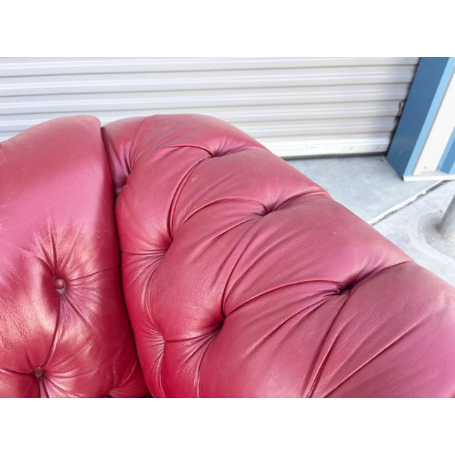 1980s Vintage Tufted Red Leather Rolled-Arm Chesterfield Sofa For Sale - Image 9 of 11