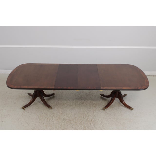 Smith & Watson Banded Inlaid Mahogany Pedestal Double Dining Table For Sale - Image 14 of 17