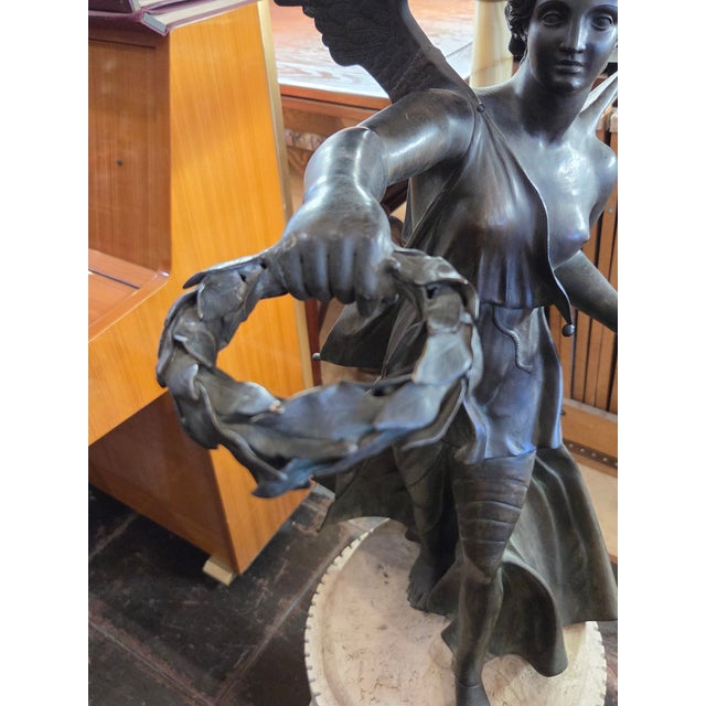 Antique 1900s Large Victory Bronze Statue on Marble Base Snakes Symbol Triumph Over Evil For Sale - Image 12 of 15