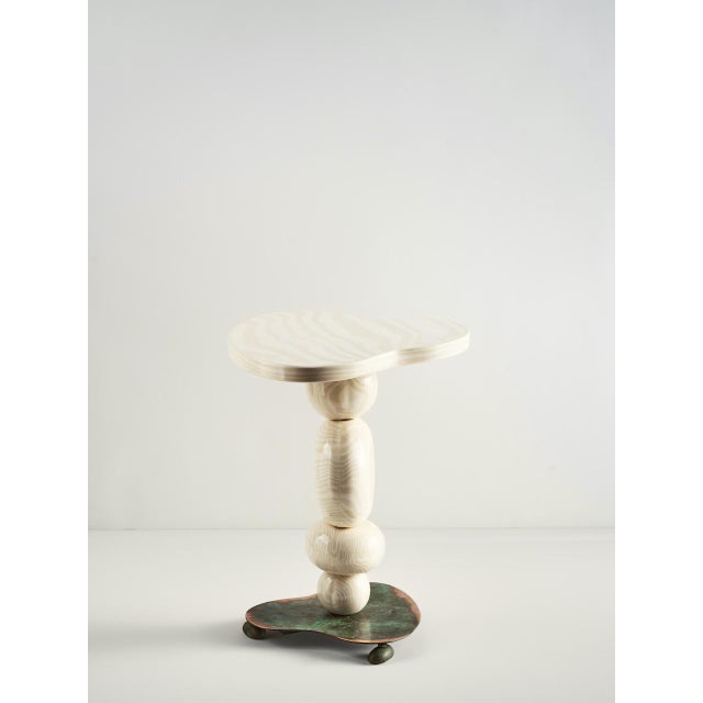 Oatmeal and Green Ceramic and Bronze Alto Side Table by Henry Holland Studio For Sale - Image 4 of 5