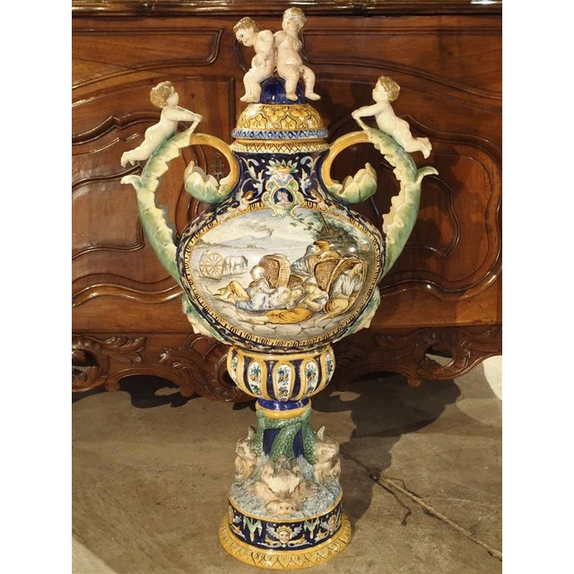1885 Italian Painted Majolica Urn For Sale - Image 13 of 13