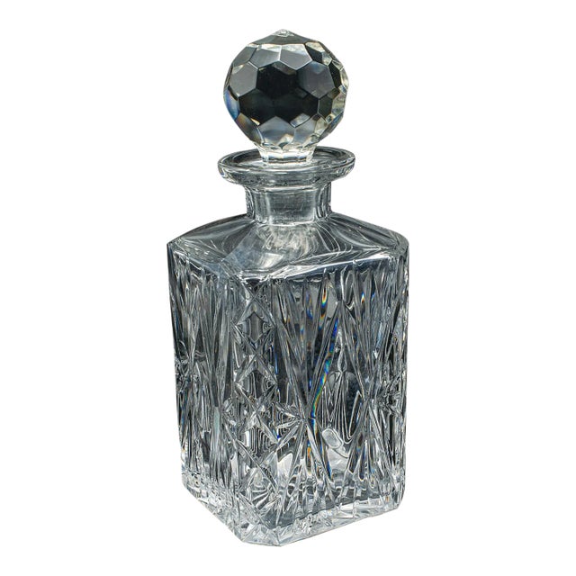 Vintage Whiskey Decanter, English, Crystal Glass, Scotch Bottle, Barware, c.1930 For Sale