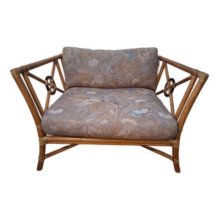 Mid Century Vintage XL Rattan Lounge Chair For Sale