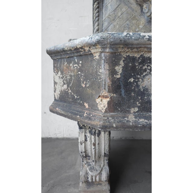 Aged Cast Stone Lions Head Wall Spitting Garden Fountain For Sale - Image 13 of 14