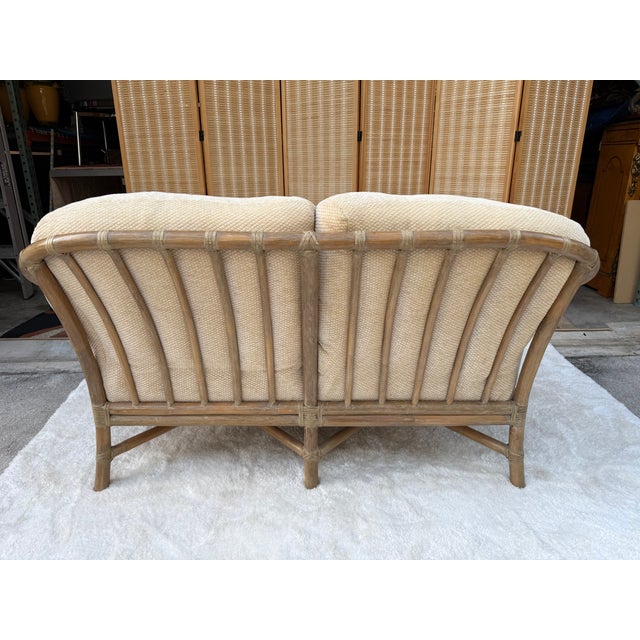 Wood Vintage McGuire San Francisco Rattan & Rawhide Curved Settee For Sale - Image 7 of 17