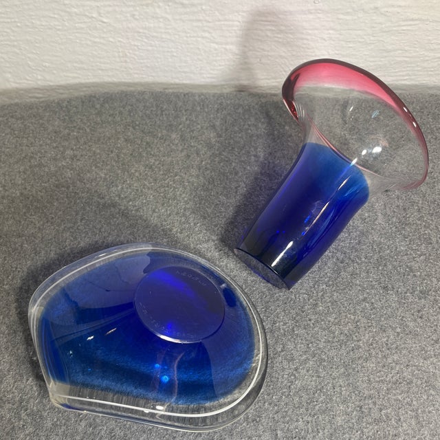 1950s Mid 20th Century Flygsfors Coquille Glass Bowl & Vase Set- 2 Pieces For Sale - Image 5 of 7