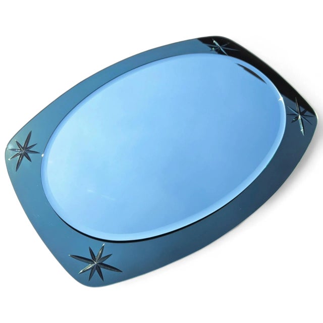 Transparent Rare 1950s Cristal Arte Italian Teal Starburst Mirror – Mid-Century Modern Atomic Age Glamour For Sale - Image 8 of 13