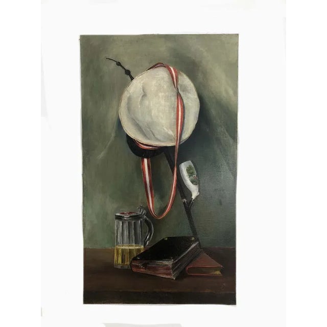 Hermann Haller, Nature morte au béret de marin, chope de bière, longue pipe et livres, 1902, Oil on Canvas For Sale - Image 7 of 7