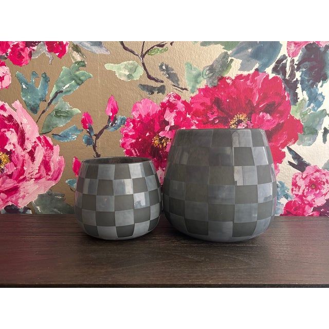 Enthia Vase Checkerboard pattern & bold hue. Handmade solid heavy weighted glass is sturdy. Fill with bright florals, a...