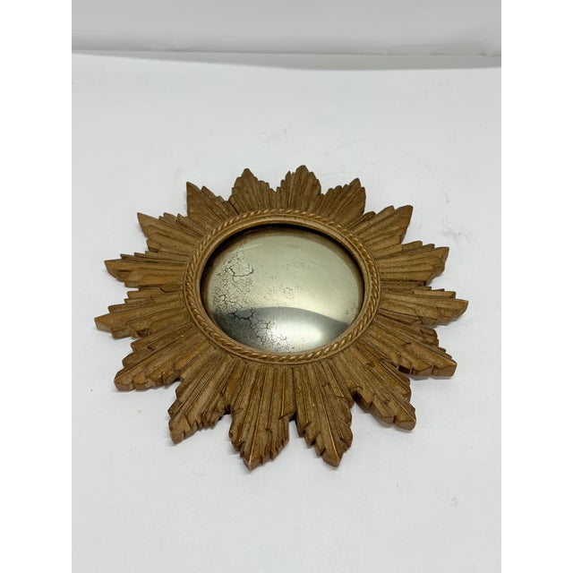 Mid 20th Century Vintage Composition Sunburst Mirror With Distressed Convex Plate For Sale - Image 5 of 7