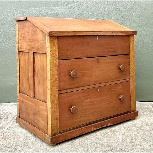 American Vintage Tiger Maple Butlers Desk For Sale - Image 3 of 12