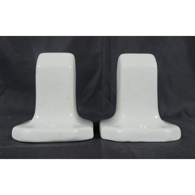 Late 20th Century Pair of European White Ceramic Bathroom Towel Bar Brackets For Sale - Image 5 of 7