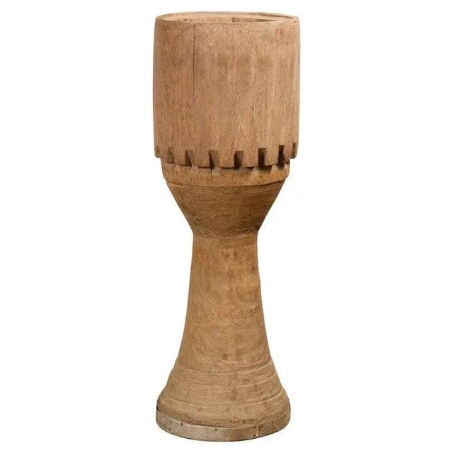 Antique Thai Freestanding Ceremonial Carved Wooden Drum with Natural Patina For Sale - Image 13 of 13