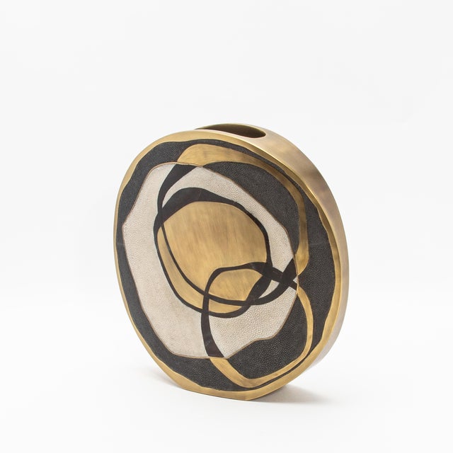 2020s Modern Vase in Shagreen With Shell and Brass Details by Kifu Paris For Sale - Image 5 of 10