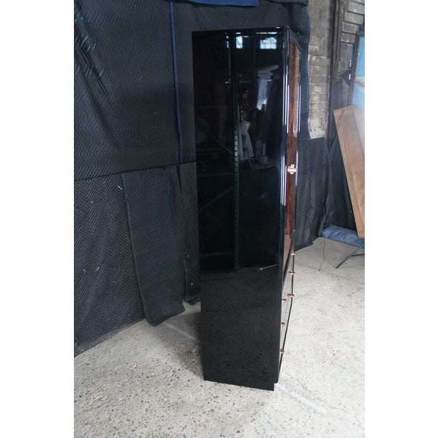 1980s Henredon Scene Three Art Deco Style Walnut Burl Black Lacquer Armoire Wardrobe For Sale - Image 9 of 11