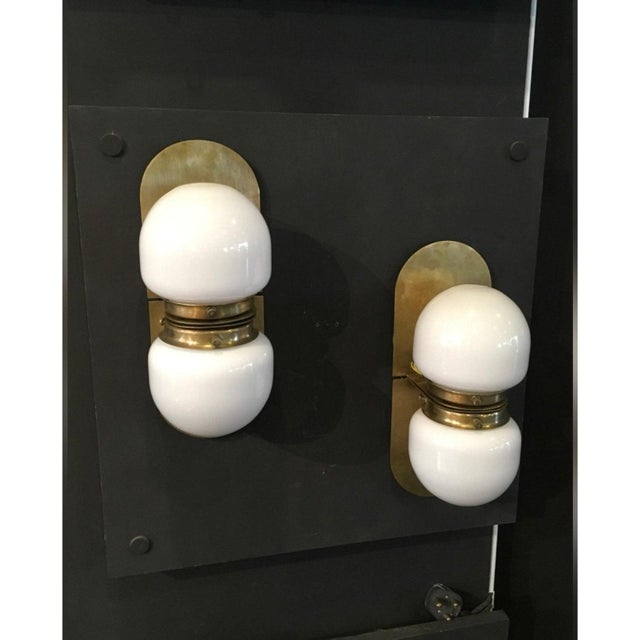 Art Deco Vintage Art Deco Light Old Lamp Wall Sconces Fixture Brass & Milk Glass Shade Lamp Ship Light - a Pair For Sale - Image 3 of 5