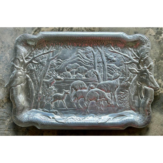 Vintage Cast Aluminum Stag Woodland Serving Tray For Sale - Image 9 of 10