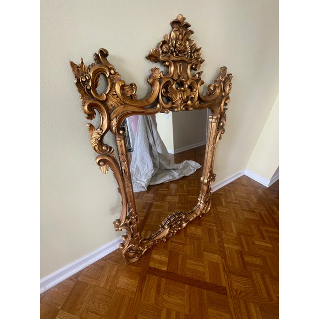 Rococo Mid 20th Century Italian Rococo Style Carved Giltwood Filigree Wall Mirror For Sale - Image 3 of 9