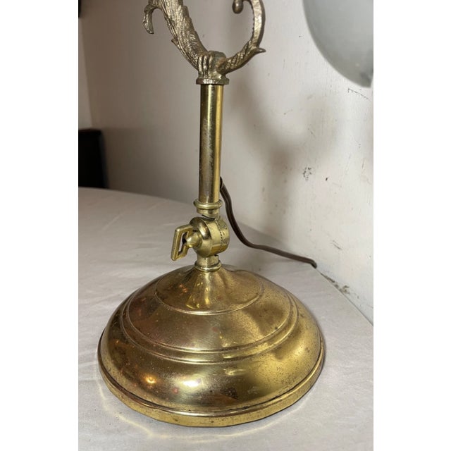 Antique Ornate Polished Brass Adjustable Electric Glass Desk Piano Table Lamp For Sale - Image 9 of 14