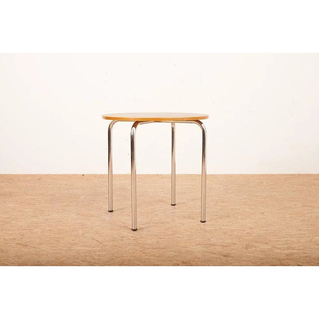 Steel Tube Table in Steel Frame Tube Chrome-Plated, Plate Plywood Stained Dark & Beech Wood Edge For Sale - Image 4 of 11