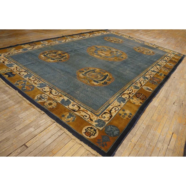 Textile Special Blue and Gold Bronze Color Unique With Animalistic Design Antique Chinese Rug For Sale - Image 7 of 12