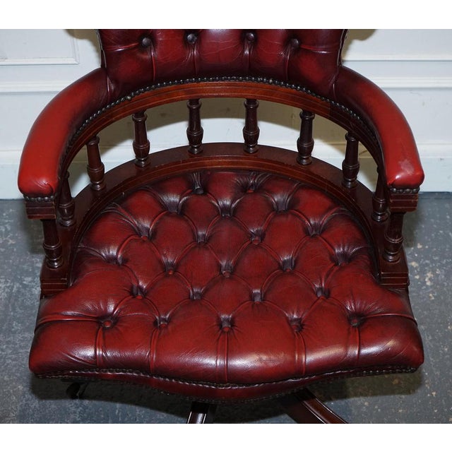 Burgundy Chesterfield Leather Captains Swivel Desk Chair, 1950s For Sale - Image 6 of 14
