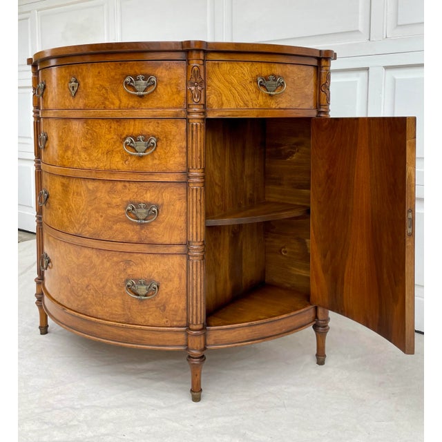 Traditional Traditional Burl Sunburst Inlay Wood Demi-Lune Chest of Drawers Commode For Sale - Image 3 of 12