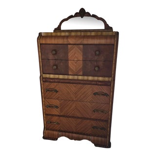 Vintage Art Deco Waterfall Highboy Dresser For Sale