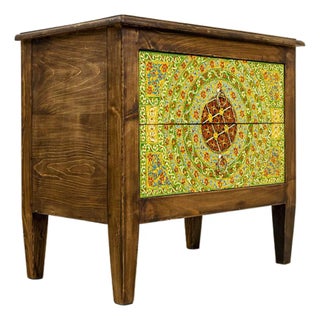 Bohemian Solid Wood Nightstand For Sale