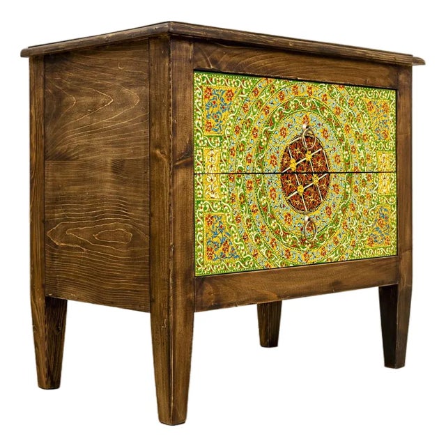 Bohemian Solid Wood Nightstand For Sale