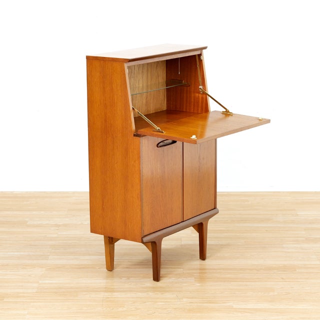 Brown 1960s Small Mid Century Danish Drinks Cabinet Secretary Desk For Sale - Image 8 of 9
